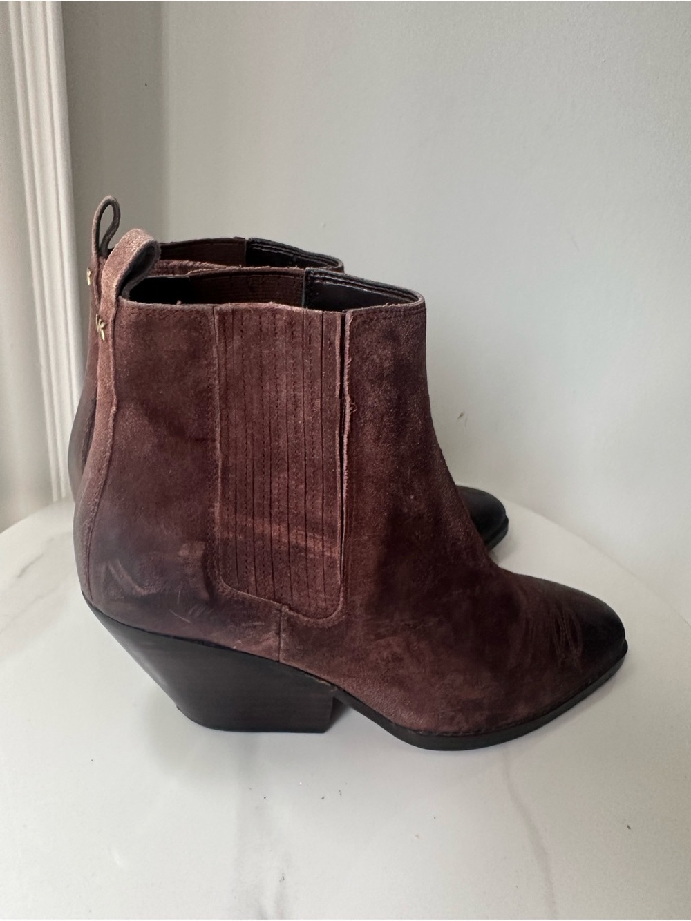 MICHAEL KORS Sinclair Brown Suede Leather Ankle Short Cowboy Boots Booties Sz 7 - Picture 5 of 10